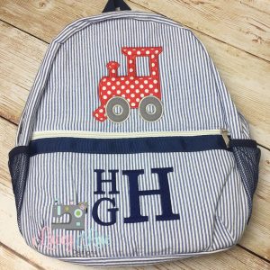 Train Seersucker Preschool Backpack