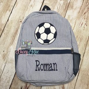 Monogrammed Seersucker Soccer Ball Backpack