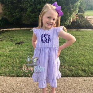 Monogrammed Toddler Or Little Girl Purple Seersucker Dress