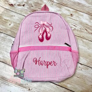 Monogrammed Ballet Shoes Seersucker Preschool Backpack