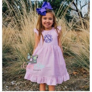 Monogrammed Toddler Or Little Girl Pink Seersucker Dress-  Easter Dress