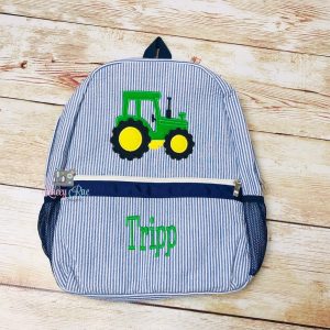 Green Tractor Seersucker Backpack