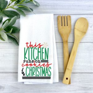 This Kitchen Runs On Cookies Christmas Tea Towel
