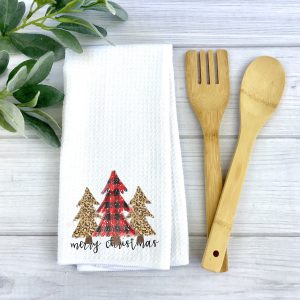 Buffalo Plaid Christmas Tree Trio Tea Towel