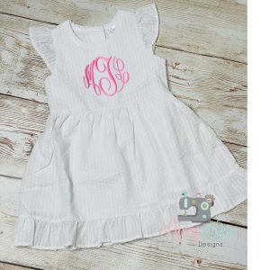 Monogrammed Toddler Or Little Girl White Seersucker Dress