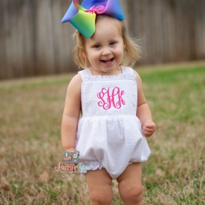 Monogrammed Infant Or Toddler Seersucker Bubble Romper