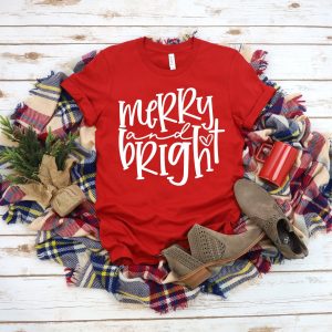 Merry And Bright Christmas Youth Or Ladies Tee