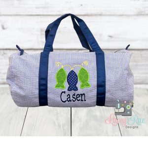 Seersucker Duffel Bag With Fishing Applique