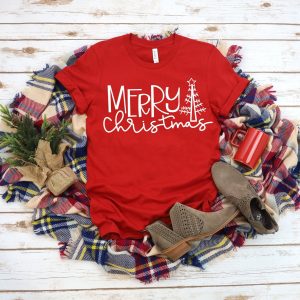 Merry Christmas With Tree Ladies Christmas Shirt Shirt