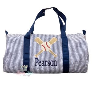 Seersucker Duffel Bag With Baseball Applique