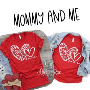 Mommy And Me Leopard Heart Valentines Day Tee