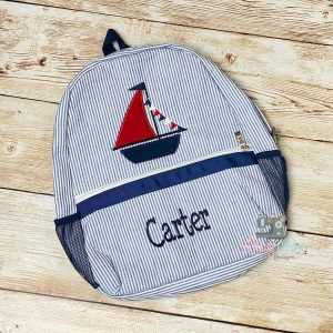 Sailboat Boys Seersucker Preschool Backpack