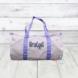 Personalized Purple Seersucker Duffel Bag