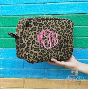 Monogrammed Leopard Cosmetic Bag
