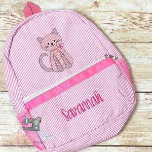 Kitty Cat Seersucker Preschool Backpack