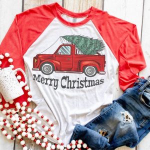 Merry Christmas Tree And Truck Christmas Tee