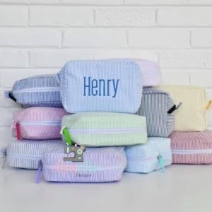 Monogrammed Seersucker Cosmetic Case