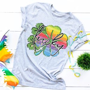 Lucky Rainbow 4 Leaf Clover Graphic Tee