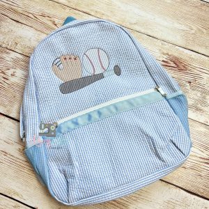 Baseball Bat Ball And Glove Seersucker Preschool Backpack