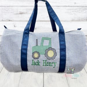 Seersucker Duffel Bag With Tractor
