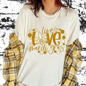 Live Love Mardi Gras Metallic Gold Shirt