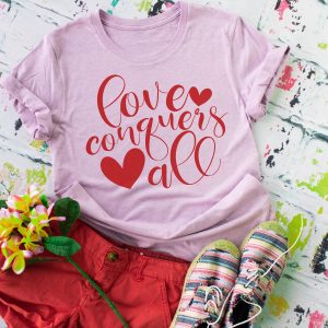 Love Conquers All Metallic Red Shirt