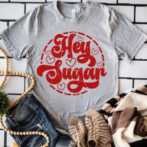 Hey Sugar Metallic Red Print On Gray Shirt