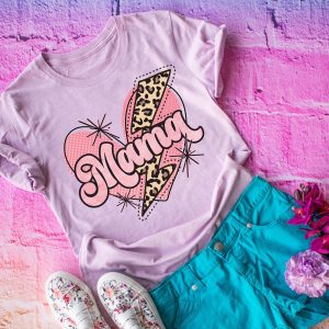 Mama Leopard Lightning Bolt And Heart Shirt