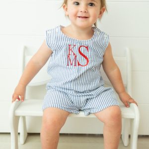 Monogrammed Toddler Or Little Boy Blue Seersucker Shortall