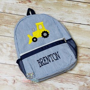 Seersucker Tractor Backpack: Navy Toddler Preschool Bag