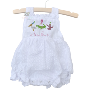 Monogrammed Infant Or Toddler Seersucker Bayou Crawfish Bubble Romper
