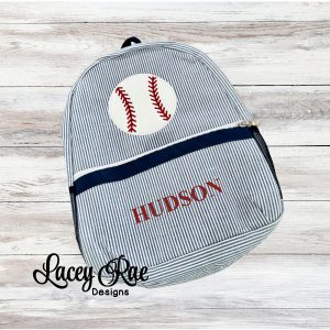 Baseball Seersucker Preschool Backpack